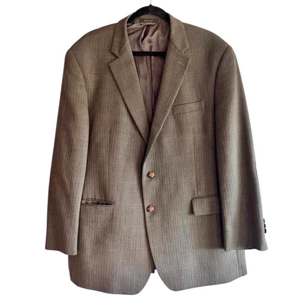 Lauren Ralph Lauren 100% Wool Herringbone 46R Brown Sport Coat Elbow Patches